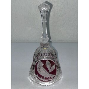 Vintage Hofbauer Byrdes Lead Crystal Bell in Cut Clear Glass Ruby Red Bird 8"